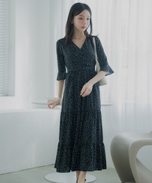 Petitjo | 小さいサイズ　総柄カシュクールティアードワンピース　低身長さん・小柄女性(ワンピース)