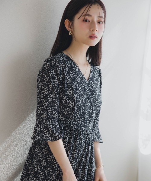 Petitjo（プッチージョ）の「小さいサイズ　総柄カシュクールティアードワンピース　低身長さん・小柄女性（ワンピース・レディース・ドット/ブラック系1・PSS/PS/PM/PL）」の15枚目の写真