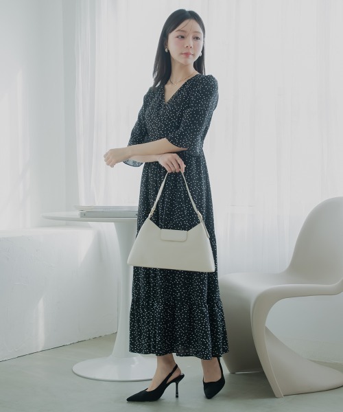 小さいサイズ 総柄カシュクールティアードワンピース 低身長さん・小柄