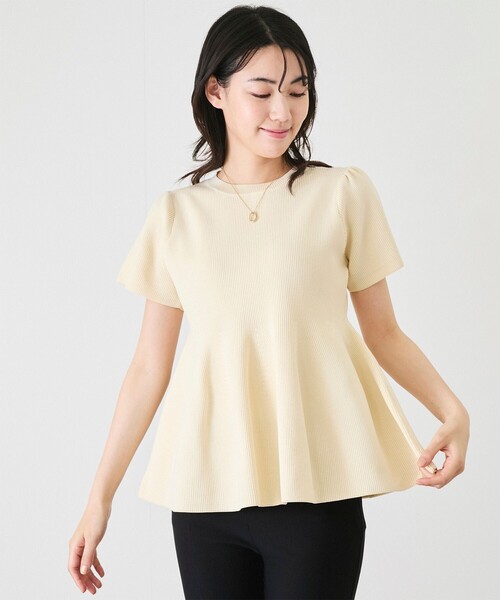 新品✨ジャイロ ＊ JAYRO   ニット スーツ(M) セール】麻タッチ天竺リボン付き半袖ニットプルオーバー（T