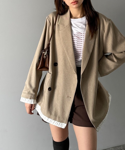 mily bilet(ミウィビレット)の「【mily bilet】ゆるっと大人見え。バルーンフリルレイヤードジャケット(セットアップ可能)(テーラードジャケット・レディース・ベージュ/ブラウン/ブラック/グレー系その他・X-LARGE/LARGE/MEDIUM/SMALL)」の4枚目の写真