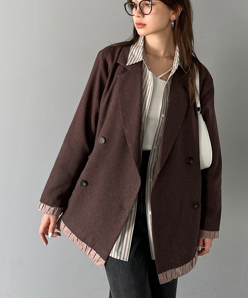 mily bilet(ミウィビレット)の「【mily bilet】ゆるっと大人見え。バルーンフリルレイヤードジャケット(セットアップ可能)(テーラードジャケット・レディース・ベージュ/ブラウン/ブラック/グレー系その他・X-LARGE/LARGE/MEDIUM/SMALL)」の3枚目の写真