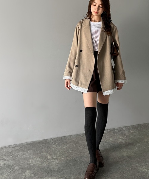 mily bilet(ミウィビレット)の「【mily bilet】ゆるっと大人見え。バルーンフリルレイヤードジャケット(セットアップ可能)(テーラードジャケット・レディース・ベージュ/ブラウン/ブラック/グレー系その他・X-LARGE/LARGE/MEDIUM/SMALL)」の15枚目の写真