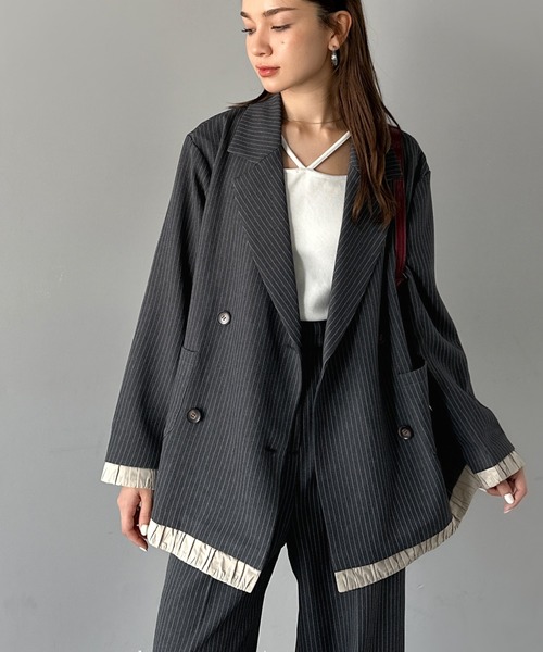 mily bilet(ミウィビレット)の「【mily bilet】ゆるっと大人見え。バルーンフリルレイヤードジャケット(セットアップ可能)(テーラードジャケット・レディース・ベージュ/ブラウン/ブラック/グレー系その他・X-LARGE/LARGE/MEDIUM/SMALL)」の8枚目の写真