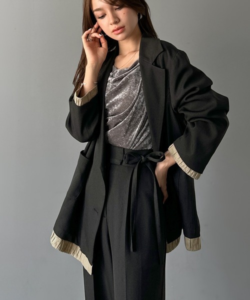 mily bilet(ミウィビレット)の「【mily bilet】ゆるっと大人見え。バルーンフリルレイヤードジャケット(セットアップ可能)(テーラードジャケット・レディース・ベージュ/ブラウン/ブラック/グレー系その他・X-LARGE/LARGE/MEDIUM/SMALL)」の5枚目の写真