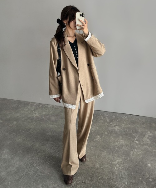 mily bilet(ミウィビレット)の「【mily bilet】ゆるっと大人見え。バルーンフリルレイヤードジャケット(セットアップ可能)(テーラードジャケット・レディース・ベージュ/ブラウン/ブラック/グレー系その他・X-LARGE/LARGE/MEDIUM/SMALL)」の19枚目の写真