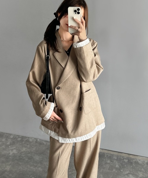 mily bilet(ミウィビレット)の「【mily bilet】ゆるっと大人見え。バルーンフリルレイヤードジャケット(セットアップ可能)(テーラードジャケット・レディース・ベージュ/ブラウン/ブラック/グレー系その他・X-LARGE/LARGE/MEDIUM/SMALL)」の17枚目の写真