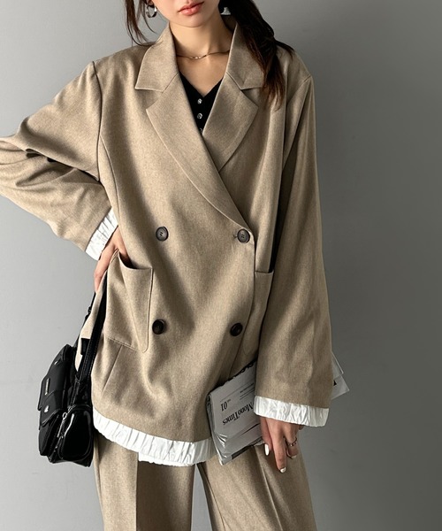 mily bilet(ミウィビレット)の「【mily bilet】ゆるっと大人見え。バルーンフリルレイヤードジャケット(セットアップ可能)(テーラードジャケット・レディース・ベージュ/ブラウン/ブラック/グレー系その他・X-LARGE/LARGE/MEDIUM/SMALL)」の18枚目の写真