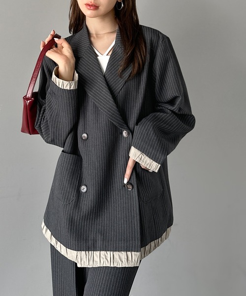 mily bilet(ミウィビレット)の「【mily bilet】ゆるっと大人見え。バルーンフリルレイヤードジャケット(セットアップ可能)(テーラードジャケット・レディース・ベージュ/ブラウン/ブラック/グレー系その他・X-LARGE/LARGE/MEDIUM/SMALL)」の9枚目の写真