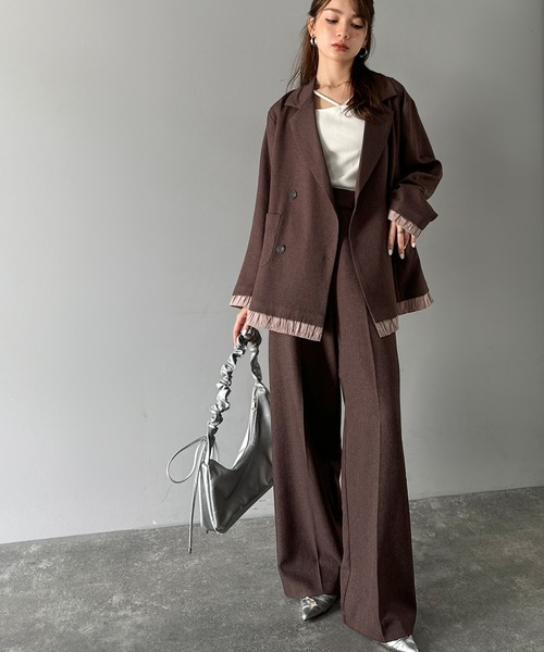 mily bilet(ミウィビレット)の「【mily bilet】ゆるっと大人見え。バルーンフリルレイヤードジャケット(セットアップ可能)(テーラードジャケット・レディース・ベージュ/ブラウン/ブラック/グレー系その他・X-LARGE/LARGE/MEDIUM/SMALL)」の13枚目の写真