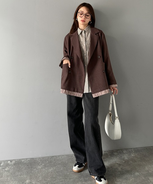 mily bilet(ミウィビレット)の「【mily bilet】ゆるっと大人見え。バルーンフリルレイヤードジャケット(セットアップ可能)(テーラードジャケット・レディース・ベージュ/ブラウン/ブラック/グレー系その他・X-LARGE/LARGE/MEDIUM/SMALL)」の12枚目の写真