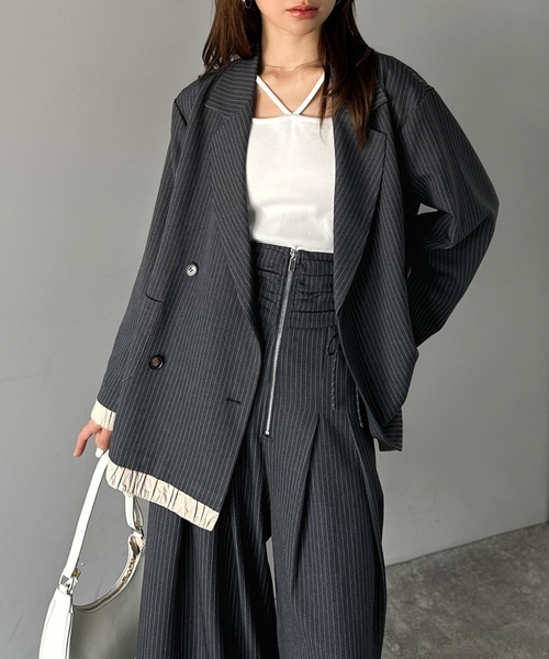 mily bilet(ミウィビレット)の「【mily bilet】ゆるっと大人見え。バルーンフリルレイヤードジャケット(セットアップ可能)(テーラードジャケット・レディース・ベージュ/ブラウン/ブラック/グレー系その他・X-LARGE/LARGE/MEDIUM/SMALL)」の10枚目の写真