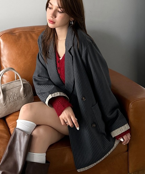 mily bilet(ミウィビレット)の「【mily bilet】ゆるっと大人見え。バルーンフリルレイヤードジャケット(セットアップ可能)(テーラードジャケット・レディース・ベージュ/ブラウン/ブラック/グレー系その他・X-LARGE/LARGE/MEDIUM/SMALL)」の22枚目の写真