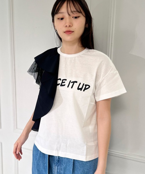 mien（ミアン）の「【mien別注】プリントフリルTee（Tシャツ/カットソー・レディース・ブラック/オフホワイト・38）」の5枚目の写真
