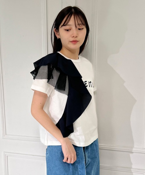 mien（ミアン）の「【mien別注】プリントフリルTee（Tシャツ/カットソー・レディース・ブラック/オフホワイト・38）」の7枚目の写真