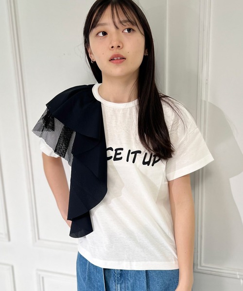 mien（ミアン）の「【mien別注】プリントフリルTee（Tシャツ/カットソー・レディース・ブラック/オフホワイト・38）」の3枚目の写真
