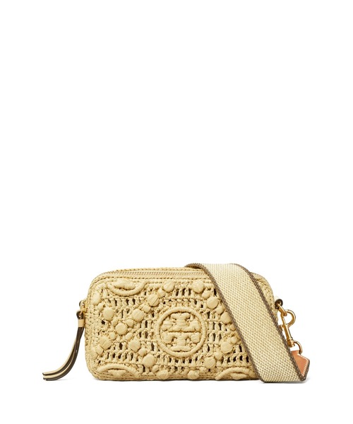 25SS♪レア☆TORY BURCH☆Tモノグラム ラフィア・ミニミラー Tモノグラム ミラー ラフィア ミニクロスボディバッグ
