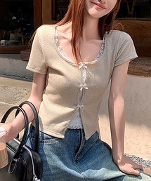 LIten リテン ボンボンニット イエロー フリルカラーリボンニット | LANVIN en Bleu (Women)/ランバン