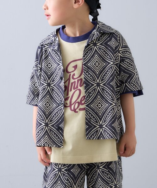 セール】【KIDS】アフリカンバティック柄開襟シャツ（シャツ/ブラウス