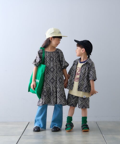 セール】【KIDS】アフリカンバティック柄開襟シャツ（シャツ/ブラウス