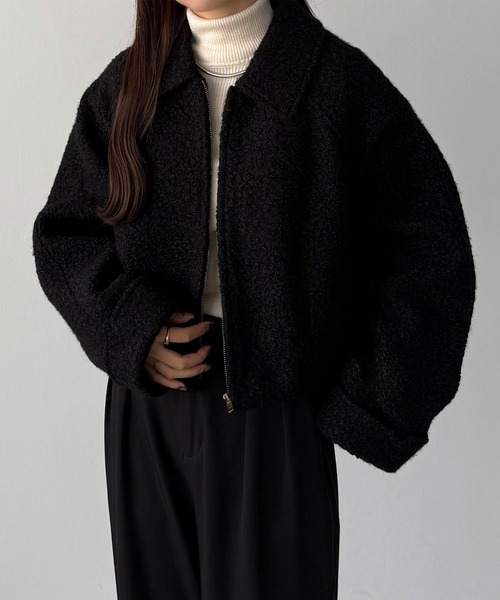 セール】ループツイードステンカラーショートジップブルゾン（ブルゾン