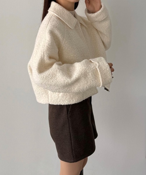 callautia（カラウティア）の「ループツイードステンカラーショートジップブルゾン（ブルゾン・レディース・ライトベージュ/アイボリー/ブラック・LARGE/MEDIUM/SMALL）」の6枚目の写真