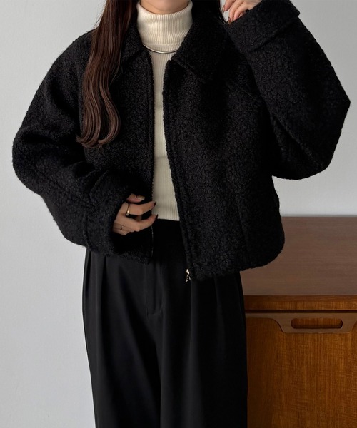 callautia（カラウティア）の「ループツイードステンカラーショートジップブルゾン（ブルゾン・レディース・ライトベージュ/アイボリー/ブラック・LARGE/MEDIUM/SMALL）」の8枚目の写真