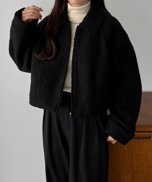 callautia（カラウティア）の「ループツイードステンカラーショートジップブルゾン（ブルゾン・レディース・ライトベージュ/アイボリー/ブラック・LARGE/MEDIUM/SMALL）」の9枚目の写真