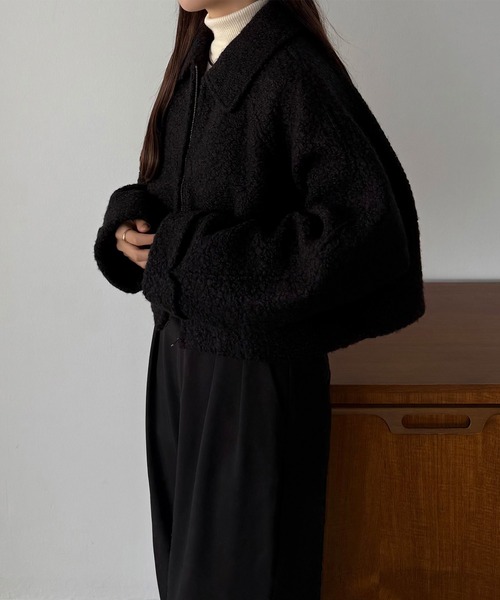 セール】ループツイードステンカラーショートジップブルゾン（ブルゾン