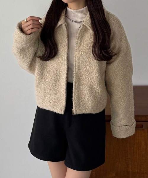 callautia（カラウティア）の「ループツイードステンカラーショートジップブルゾン（ブルゾン・レディース・ライトベージュ/アイボリー/ブラック・LARGE/MEDIUM/SMALL）」の11枚目の写真