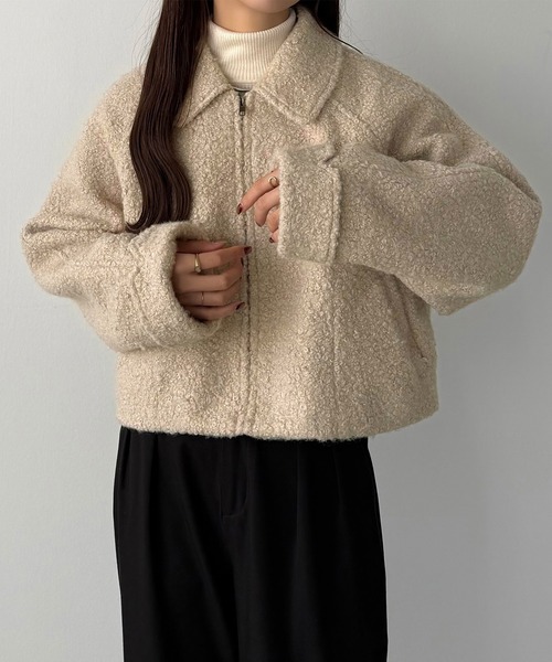 callautia（カラウティア）の「ループツイードステンカラーショートジップブルゾン（ブルゾン・レディース・ライトベージュ/アイボリー/ブラック・LARGE/MEDIUM/SMALL）」の12枚目の写真