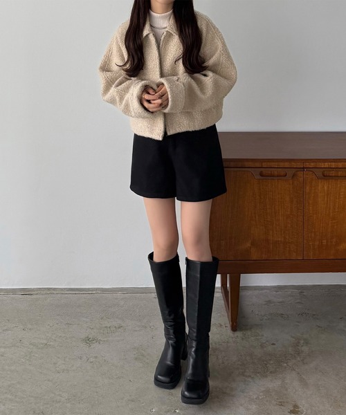 callautia（カラウティア）の「ループツイードステンカラーショートジップブルゾン（ブルゾン・レディース・ライトベージュ/アイボリー/ブラック・LARGE/MEDIUM/SMALL）」の15枚目の写真