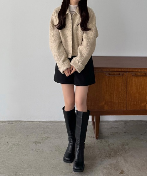 callautia（カラウティア）の「ループツイードステンカラーショートジップブルゾン（ブルゾン・レディース・ライトベージュ/アイボリー/ブラック・LARGE/MEDIUM/SMALL）」の16枚目の写真