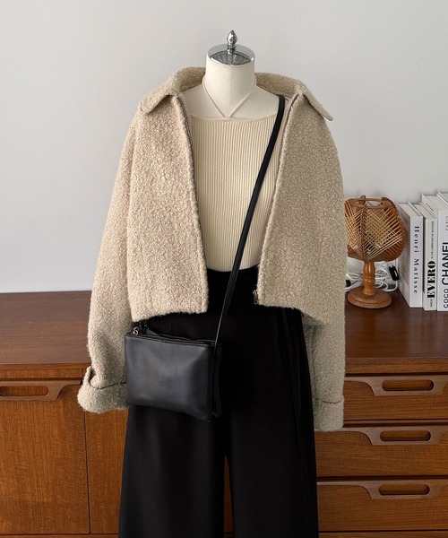 callautia（カラウティア）の「ループツイードステンカラーショートジップブルゾン（ブルゾン・レディース・ライトベージュ/アイボリー/ブラック・LARGE/MEDIUM/SMALL）」の17枚目の写真