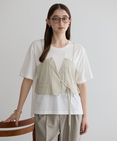 Editt by YECCA VECCA（エディットバイイェッカヴェッカ）の「ビスチェレイヤード風デザインTee（Tシャツ/カットソー・レディース・ブラック/ホワイト/ネイビー・FREE）」の15枚目の写真