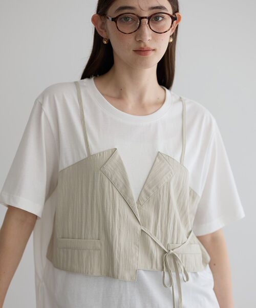 Editt by YECCA VECCA（エディットバイイェッカヴェッカ）の「ビスチェレイヤード風デザインTee（Tシャツ/カットソー・レディース・ブラック/ホワイト/ネイビー・FREE）」の16枚目の写真