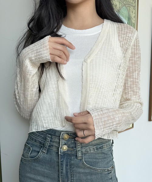 L LABEL（エルラベル）の「シアーリブカーディガン（カーディガン/ボレロ・レディース・ピンク/グリーン/ホワイト/イエロー/パープル/ベージュ/グレー/ブルー/ブラック・FREE）」の14枚目の写真
