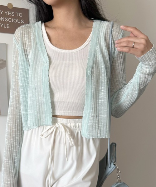 L LABEL（エルラベル）の「シアーリブカーディガン（カーディガン/ボレロ・レディース・ピンク/グリーン/ホワイト/イエロー/パープル/ベージュ/グレー/ブルー/ブラック・FREE）」の16枚目の写真