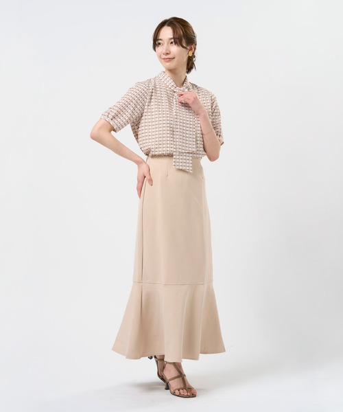 TOKYO SHIRTS（トウキョウシャツ）の「ボウタイプリントブラウス 五分袖（シャツ/ブラウス・レディース・ネイビー/ベージュ・S/M/L）」の3枚目の写真