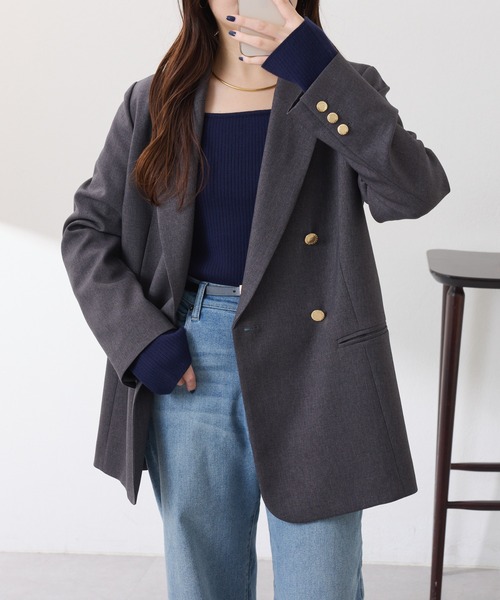 COLLAGE GALLARDAGALANTE（コラージュガリャルダガランテ）の「メタル釦ダブルジャケット/ウールライク/セットアップ可/WEB限定カラー展開/セレモニー対応（テーラードジャケット・レディース・ベージュ/ネイビー/ブラウン/グレー/グレー系その他4/チャコールグレー/キャメル/グレー系その他・FREE）」の20枚目の写真