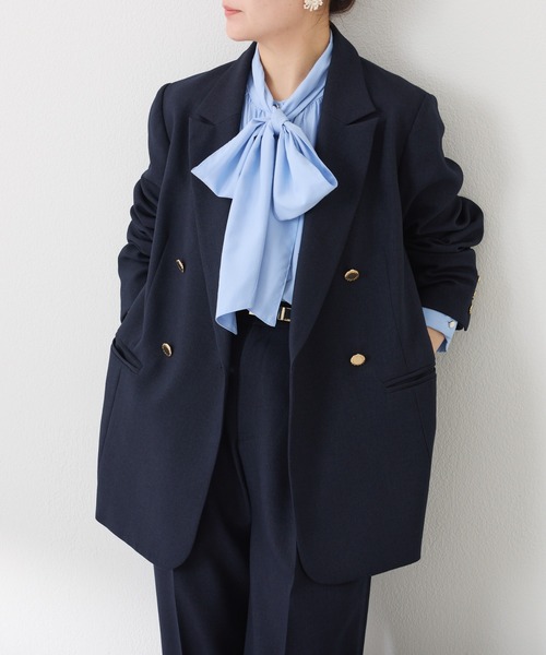 セール】メタル釦ダブルジャケット/ウールライク/セットアップ可/WEB
