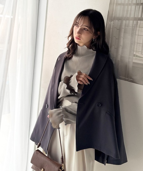 classicalelf(クラシカルエルフ)の「《10月上旬再入荷!予約受付中》袖のニュアンスで魅せる♪前後2way袖フリル配色メロウプリーツトップス(長袖)(Tシャツ/カットソー・レディース・モカ/ベージュ/グレイッシュベージュ/ブラック/アイボリー/ブルーグレー・X-LARGE/SMALL/MEDIUM/LARGE)」の19枚目の写真