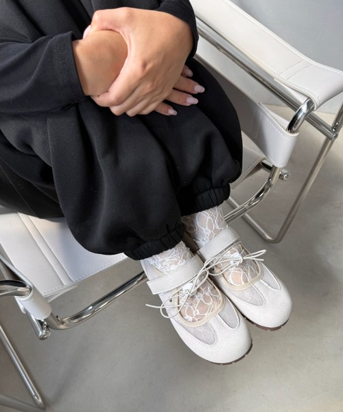SANSeLF（サンセルフ）の「【SANSeLF】 メッシュストラップスニーカー リボンコードデザイン ローカット 軽量ソール sas25a002（その他シューズ・レディース・アイボリー/ピンク・37/36/39/38）」の5枚目の写真