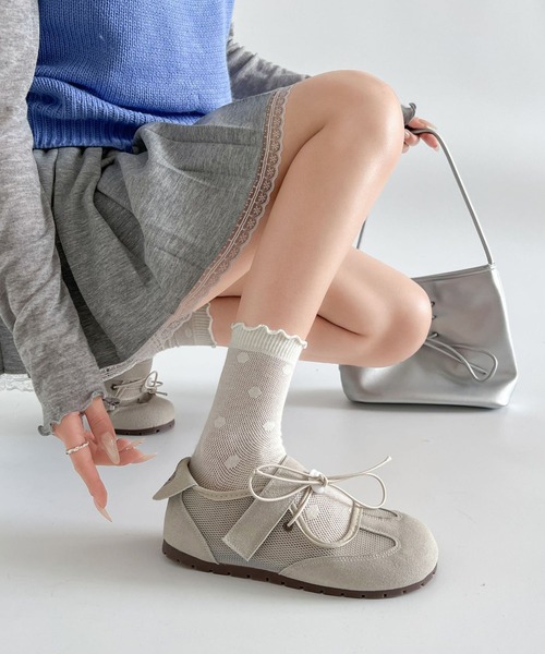 SANSeLF（サンセルフ）の「【SANSeLF】 メッシュストラップスニーカー リボンコードデザイン ローカット 軽量ソール sas25a002（その他シューズ・レディース・アイボリー/ピンク・37/36/39/38）」の9枚目の写真