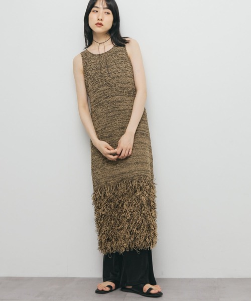 KBF（ケイビーエフ）の「ループフリンジニットワンピース（ワンピース・レディース・グレー系その他/ベージュ系その他・ONE）」の5枚目の写真