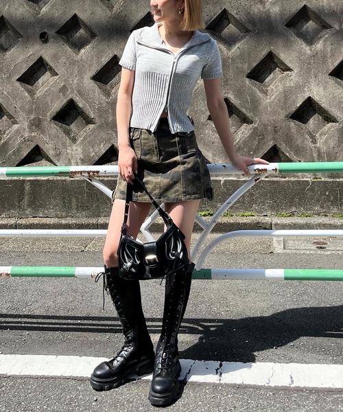 SPIRALGIRL(スパイラルガール)の「アシメダブルZIPニットトップス(ニット/セーター・レディース・ブルー/グレー/ブラック・FREE)」の6枚目の写真