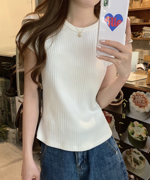 Doula Doula(ドゥーラドゥーラ)の「クルーネックリブTシャツ(Tシャツ/カットソー・レディース・ベージュ/ブルー/ブラック/ホワイト・L/M)」の2枚目の写真