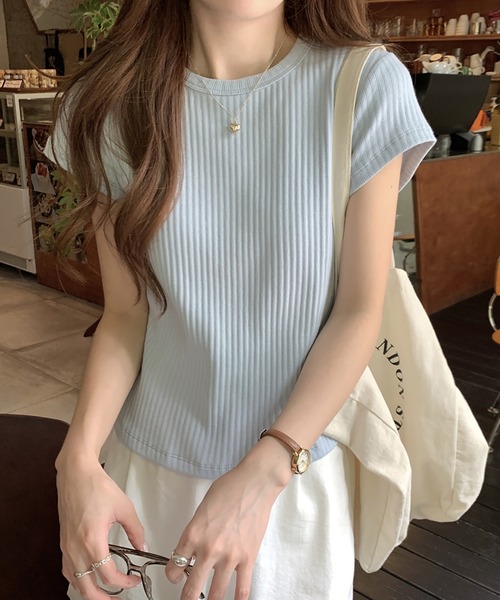 Doula Doula(ドゥーラドゥーラ)の「クルーネックリブTシャツ(Tシャツ/カットソー・レディース・ベージュ/ブルー/ブラック/ホワイト・L/M)」の20枚目の写真