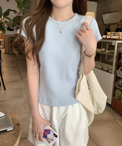 Doula Doula(ドゥーラドゥーラ)の「クルーネックリブTシャツ(Tシャツ/カットソー・レディース・ベージュ/ブルー/ブラック/ホワイト・L/M)」の22枚目の写真