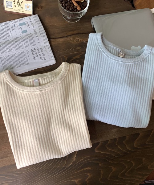 Doula Doula(ドゥーラドゥーラ)の「クルーネックリブTシャツ(Tシャツ/カットソー・レディース・ベージュ/ブルー/ブラック/ホワイト・L/M)」の10枚目の写真